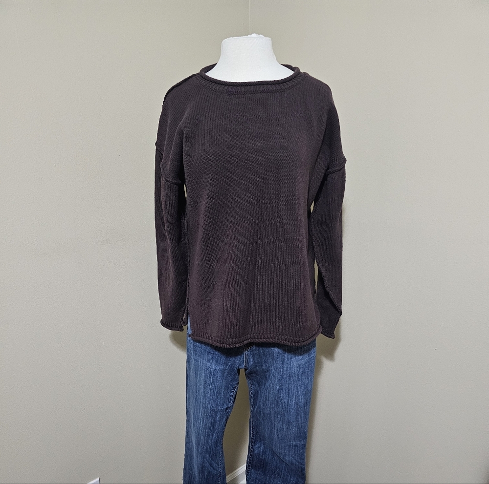 We The Free Ella Roll Neck Sweater In Chocolate Plum.